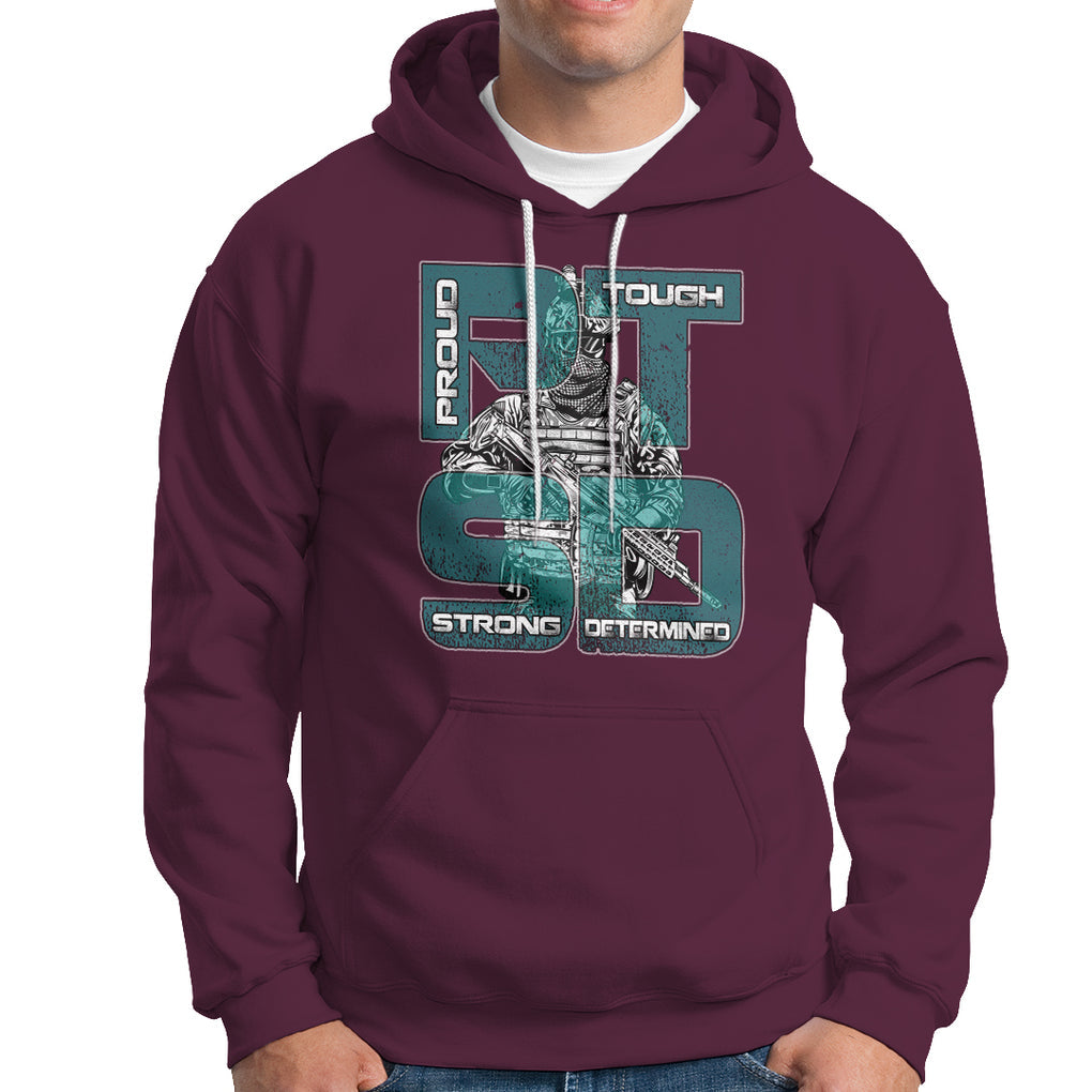 Veteran PTSD Hoodie Proud Tough Strong Determined Teal Ribbon TS02 Printyourwear