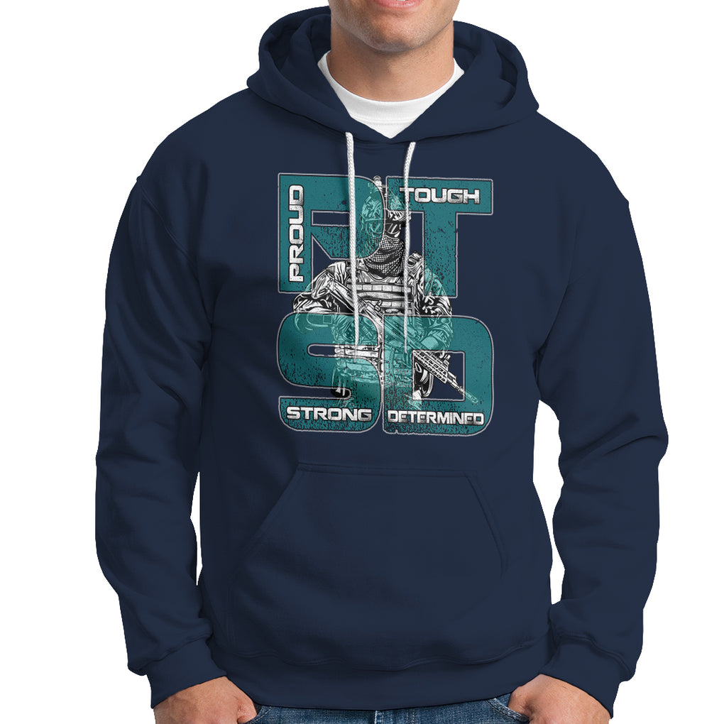 Veteran PTSD Hoodie Proud Tough Strong Determined Teal Ribbon TS02 Printyourwear
