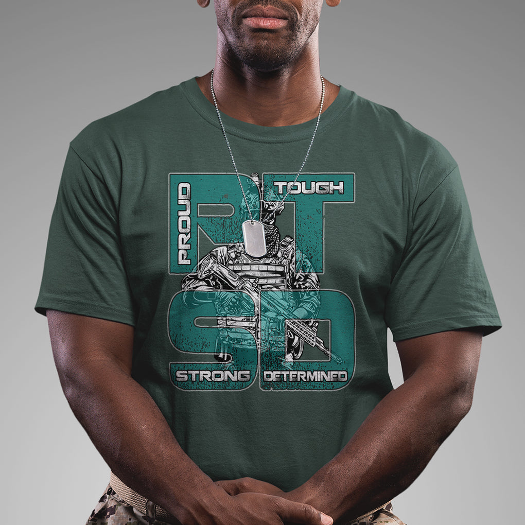 Veteran PTSD T Shirt Proud Tough Strong Determined Teal Ribbon TS02 Printyourwear