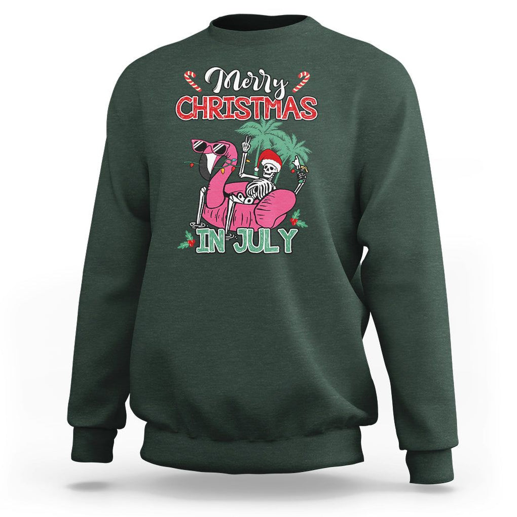 Skeleton Santa Sweatshirt Merry Christmas in July Summer Xmas Flamingo Float TS02 Dark Forest Green Printyourwear