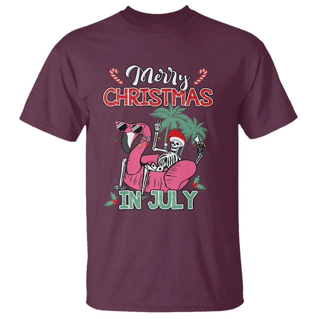 Skeleton Santa T Shirt Merry Christmas in July Summer Xmas Flamingo Float TS02 Maroon Printyourwear