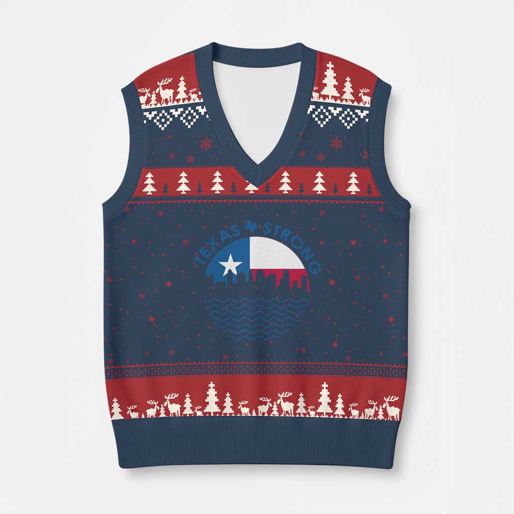 Strong Texas V-Neck Knit Sweater Vest Retro Flag Resilient Texans Pride TS02 Navy Red Print Your Wear