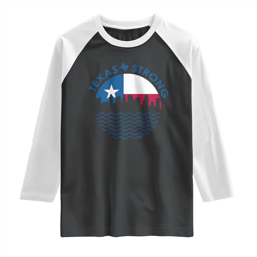 Strong Texas Raglan Shirt Retro Flag Resilient Texans Pride TS02 Black White Print Your Wear