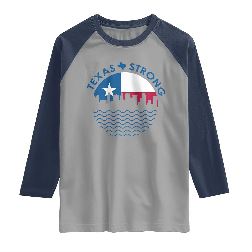 Strong Texas Raglan Shirt Retro Flag Resilient Texans Pride TS02 Sport Gray Navy Print Your Wear
