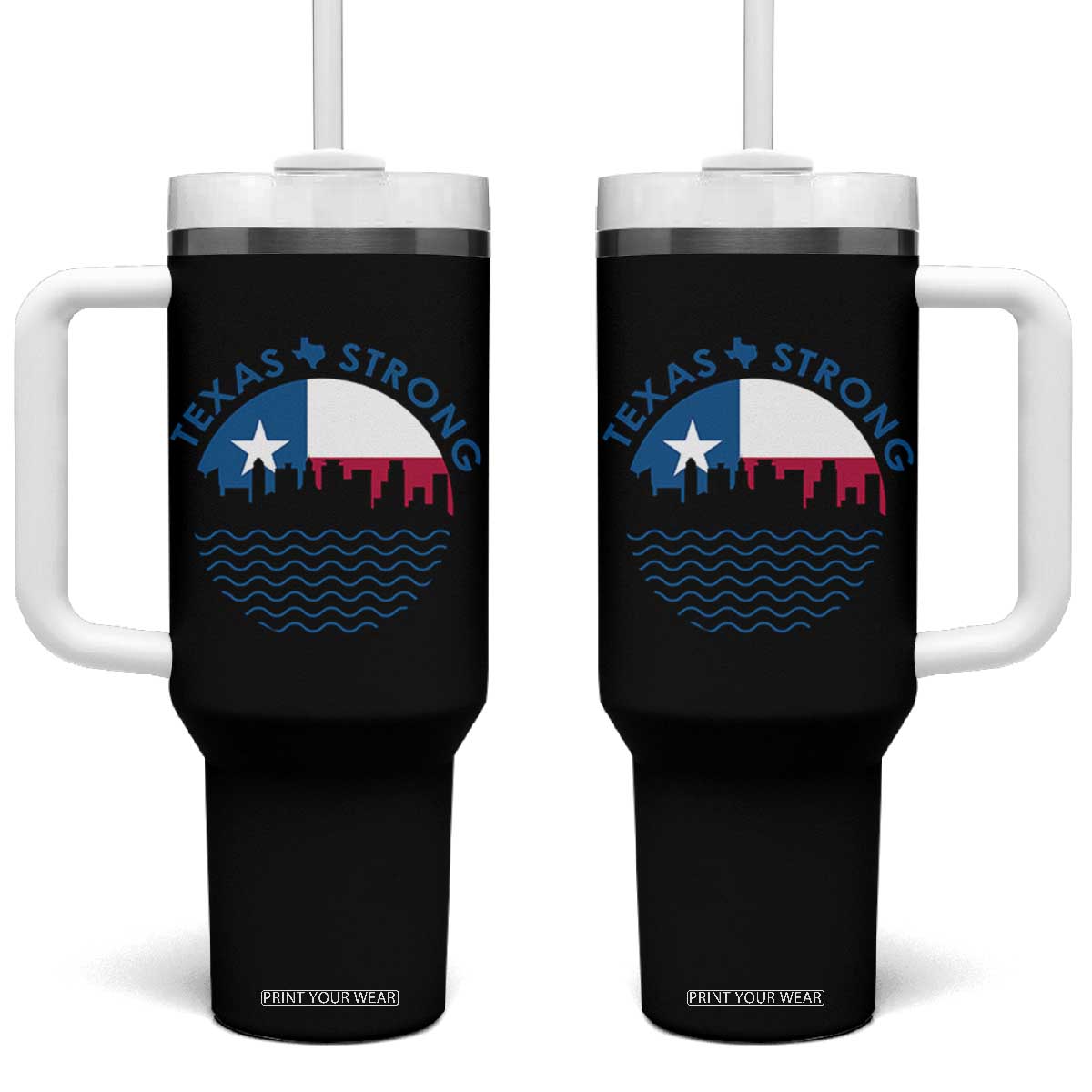 Strong Texas Tumbler With Handle Retro Flag Resilient Texans Pride TS02 One Size: 40 oz Black Print Your Wear