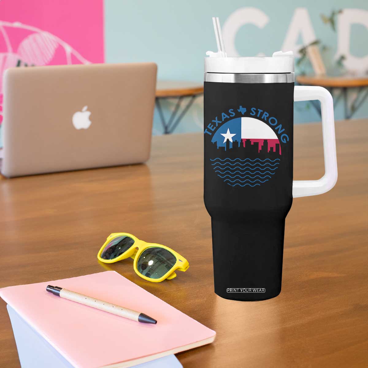 Strong Texas Tumbler With Handle Retro Flag Resilient Texans Pride TS02 Print Your Wear