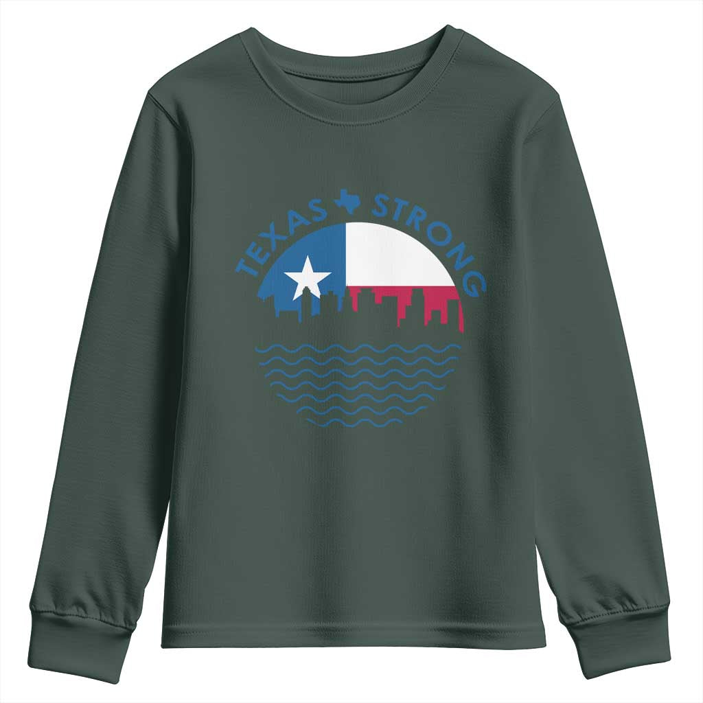 Strong Texas Youth Sweatshirt Retro Flag Resilient Texans Pride TS02 Dark Forest Green Print Your Wear