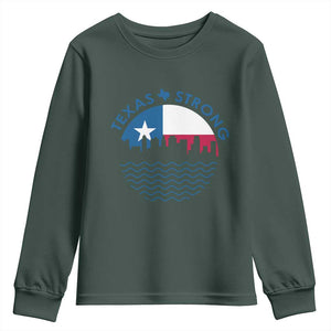 Strong Texas Youth Sweatshirt Retro Flag Resilient Texans Pride TS02 Dark Forest Green Print Your Wear