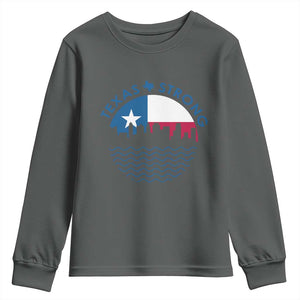 Strong Texas Youth Sweatshirt Retro Flag Resilient Texans Pride TS02 Dark Heather Print Your Wear