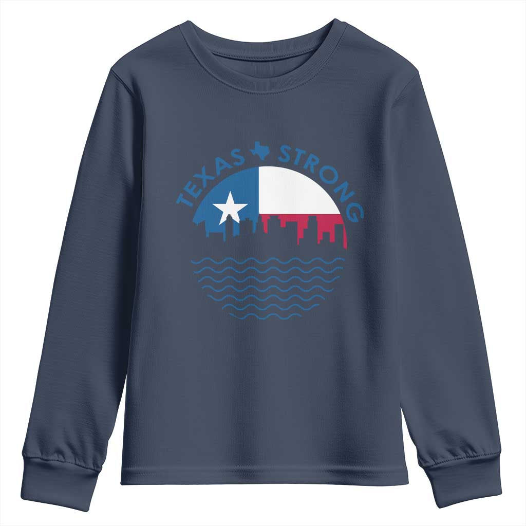 Strong Texas Youth Sweatshirt Retro Flag Resilient Texans Pride TS02 Navy Print Your Wear