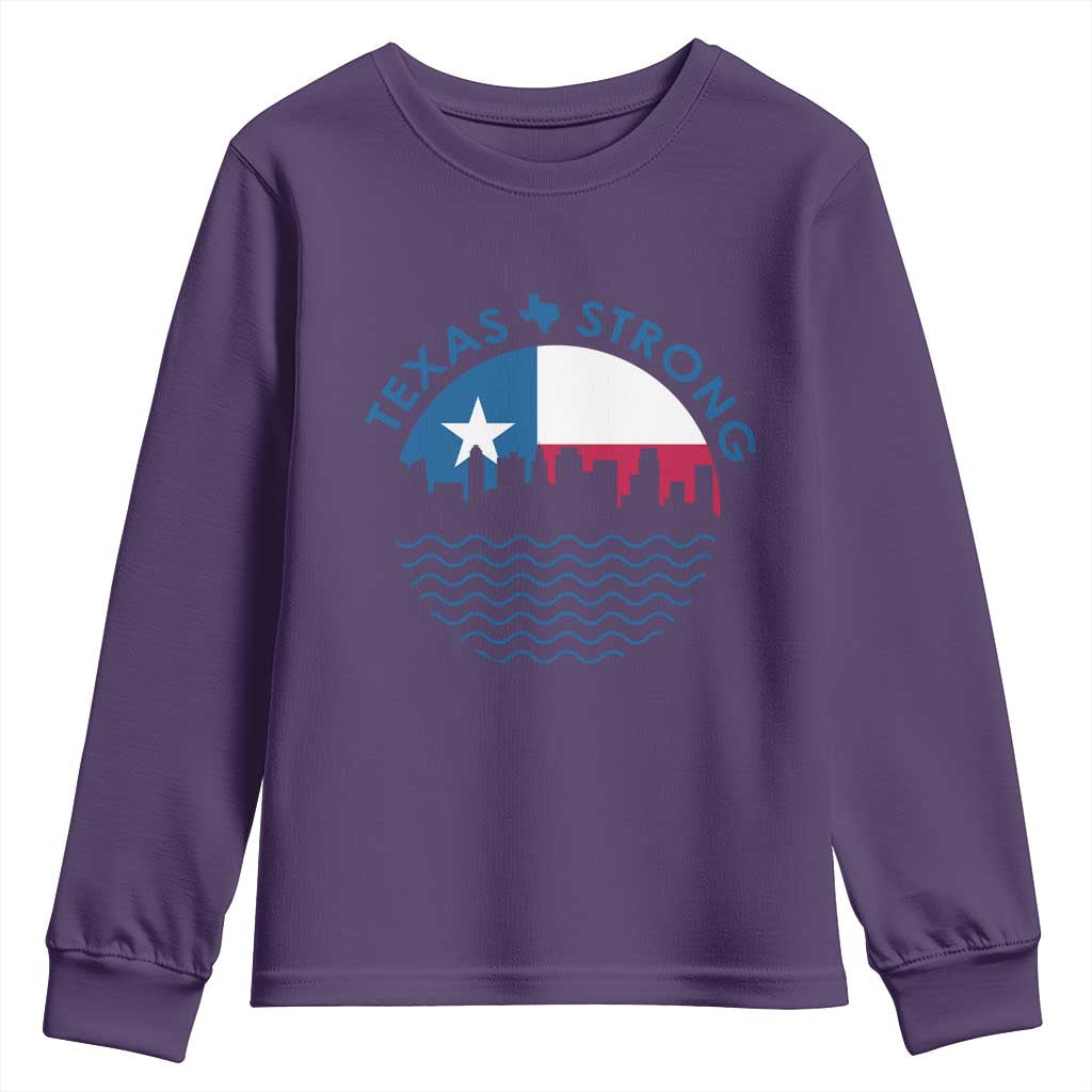 Strong Texas Youth Sweatshirt Retro Flag Resilient Texans Pride TS02 Purple Print Your Wear