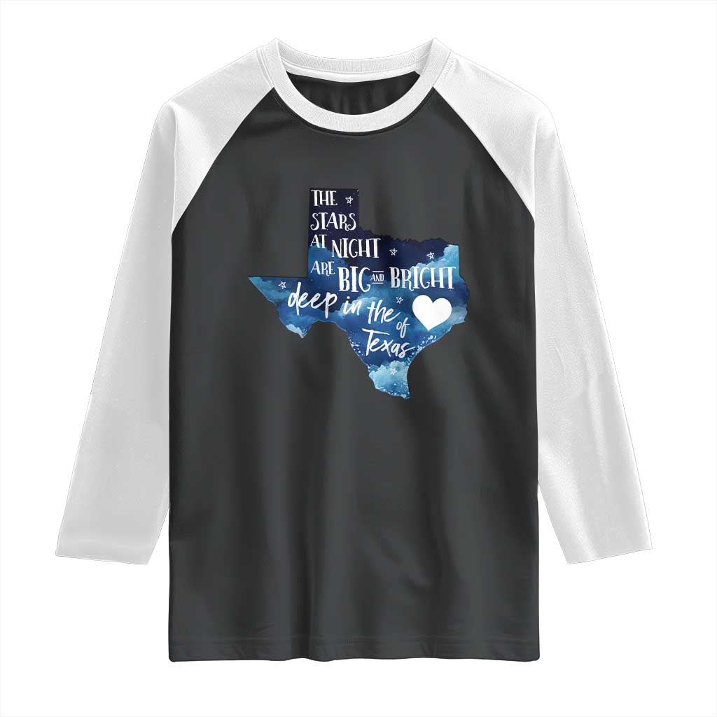 Texas Pride Raglan Shirt The Stars at Night Are Big and Bright TS02 Black White Print Your Wear