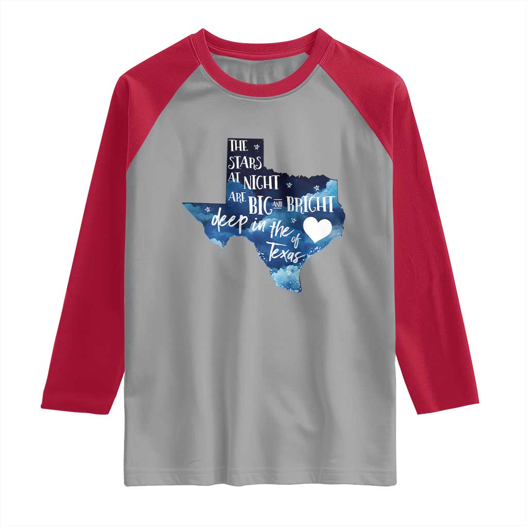 Texas Pride Raglan Shirt The Stars at Night Are Big and Bright TS02 Sport Gray Red Print Your Wear