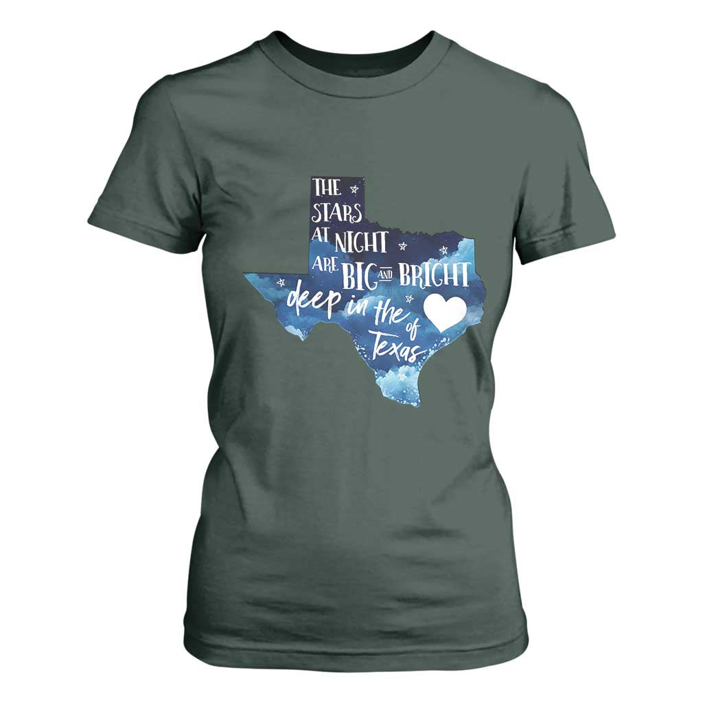 Texas Pride T Shirt For Women The Stars at Night Are Big and Bright TS02 Dark Forest Green Print Your Wear
