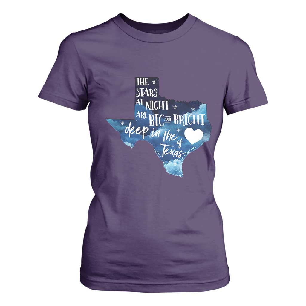 Texas Pride T Shirt For Women The Stars at Night Are Big and Bright TS02 Purple Print Your Wear