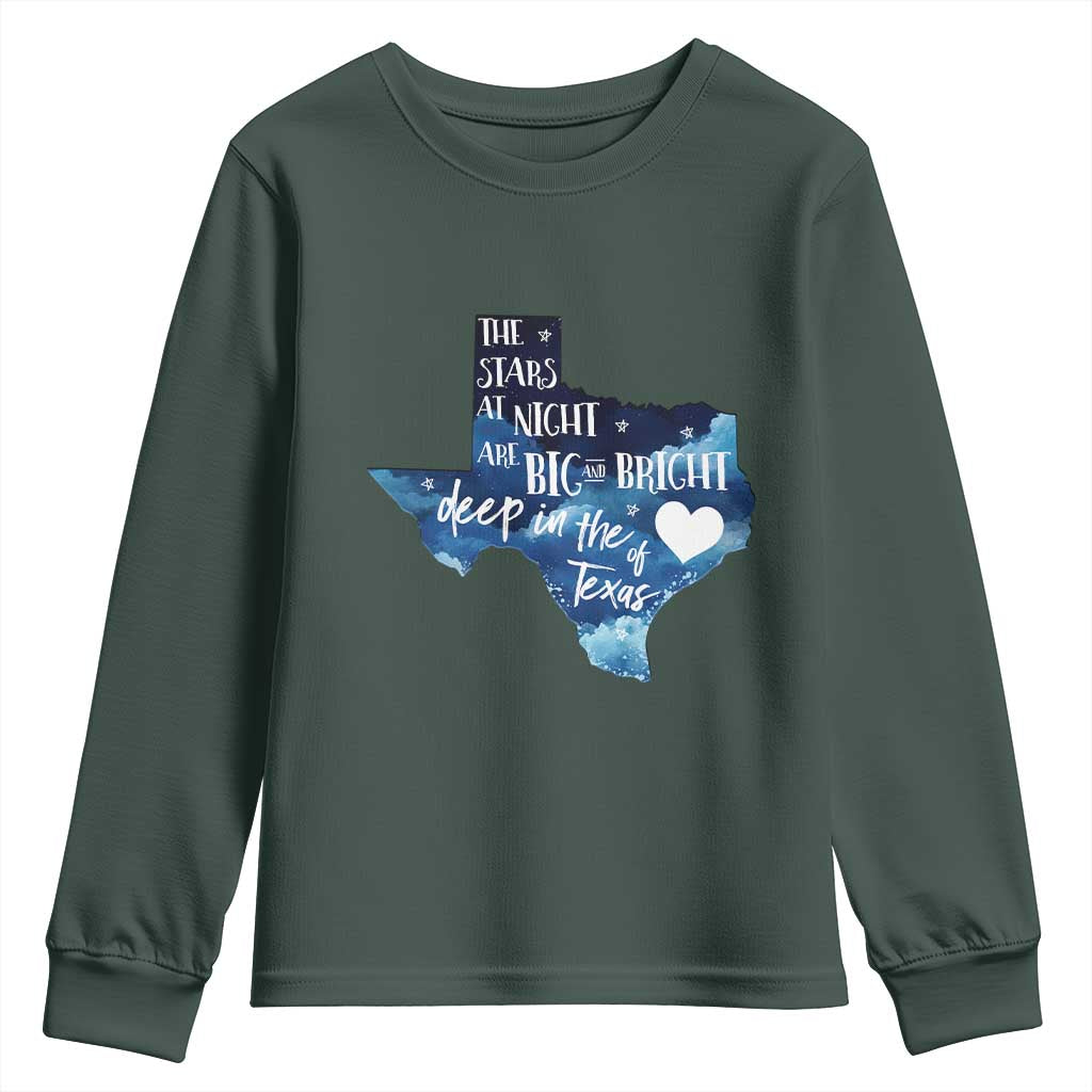 Texas Pride Youth Sweatshirt The Stars at Night Are Big and Bright TS02 Dark Forest Green Print Your Wear
