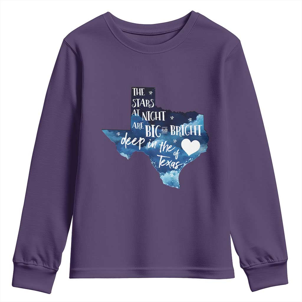 Texas Pride Youth Sweatshirt The Stars at Night Are Big and Bright TS02 Purple Print Your Wear