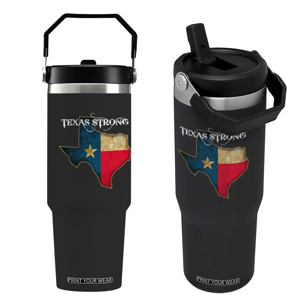 Strong Texas Flip Straw Tumbler Retro Lone Star State Pride Distressed Flag TS02 One Size: 30 oz Black Print Your Wear