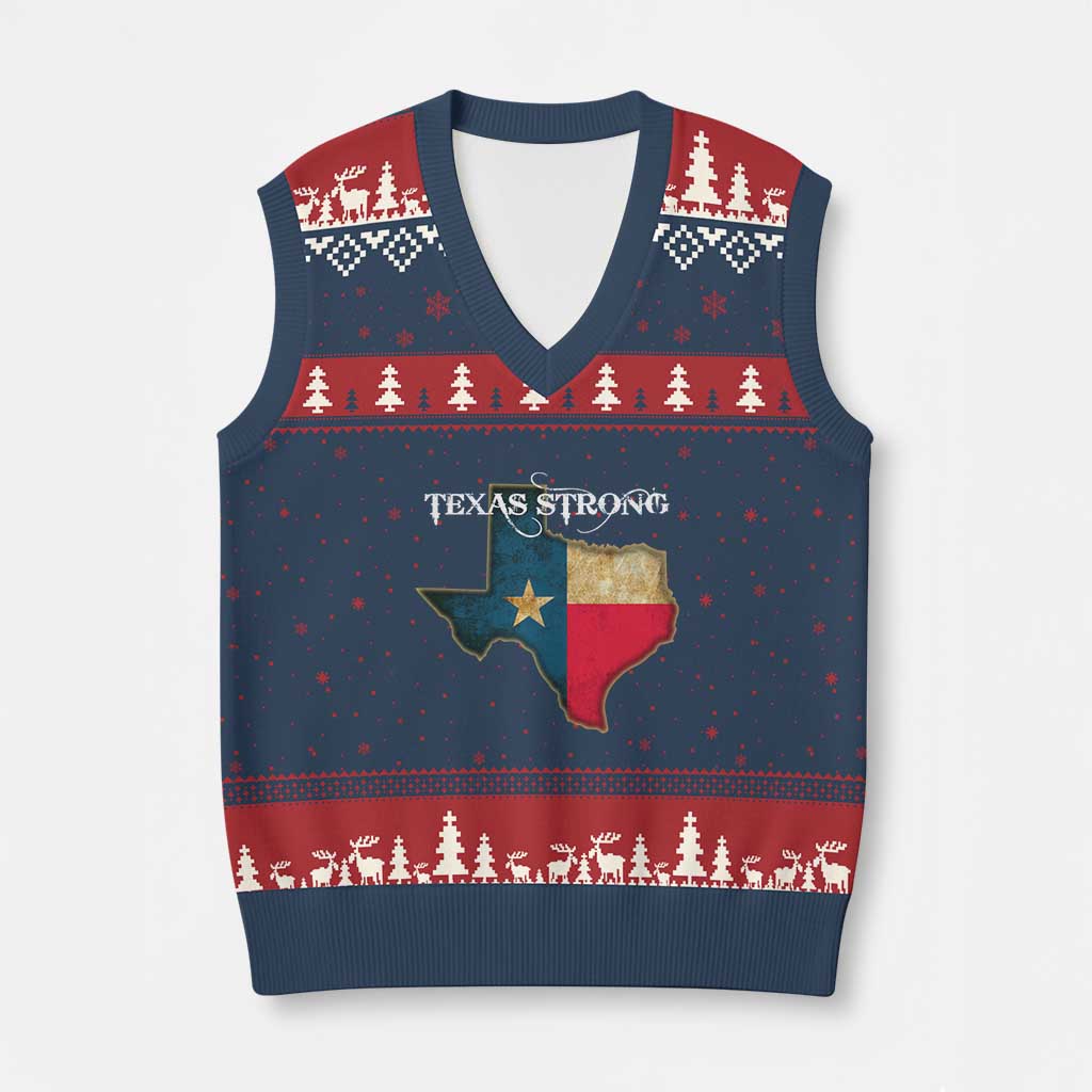 Strong Texas V-Neck Knit Sweater Vest Retro Lone Star State Pride Distressed Flag TS02 Navy Red Print Your Wear