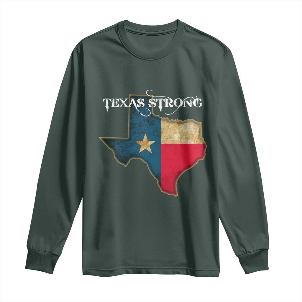 Strong Texas Long Sleeve Shirt Retro Lone Star State Pride Distressed Flag TS02 Dark Forest Green Print Your Wear