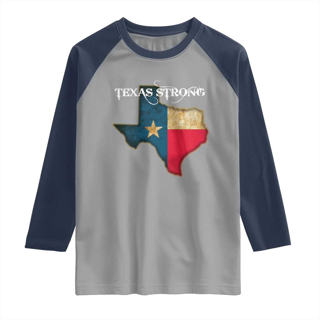 Strong Texas Raglan Shirt Retro Lone Star State Pride Distressed Flag TS02 Sport Gray Navy Print Your Wear