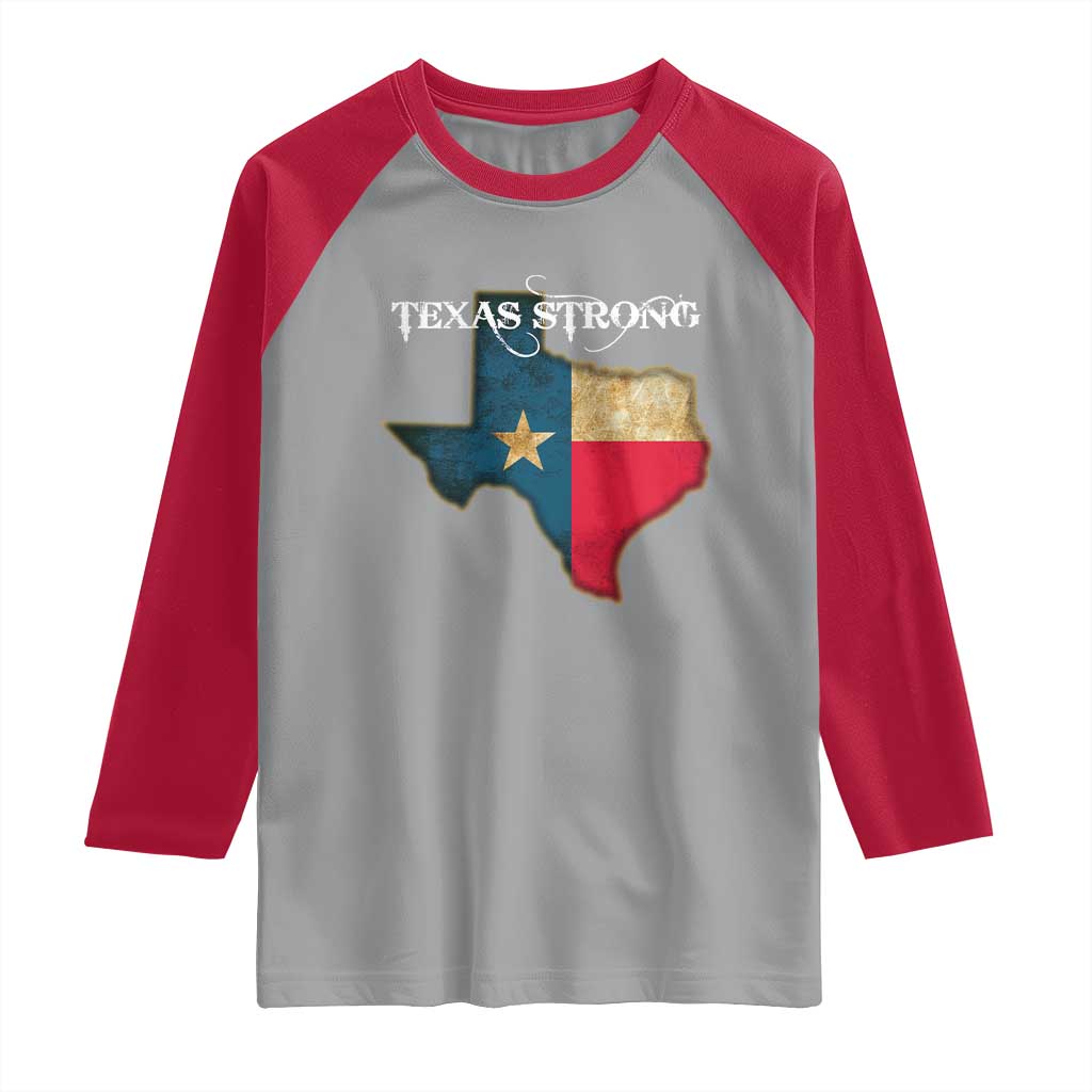 Strong Texas Raglan Shirt Retro Lone Star State Pride Distressed Flag TS02 Sport Gray Red Print Your Wear