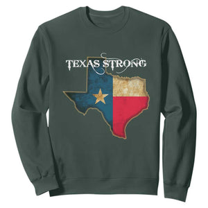 Strong Texas Sweatshirt Retro Lone Star State Pride Distressed Flag TS02 Dark Forest Green Print Your Wear