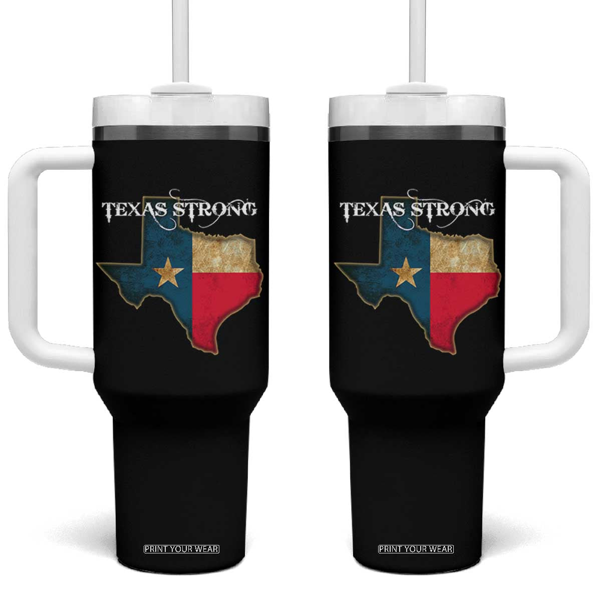 Strong Texas Tumbler With Handle Retro Lone Star State Pride Distressed Flag TS02 One Size: 40 oz Black Print Your Wear
