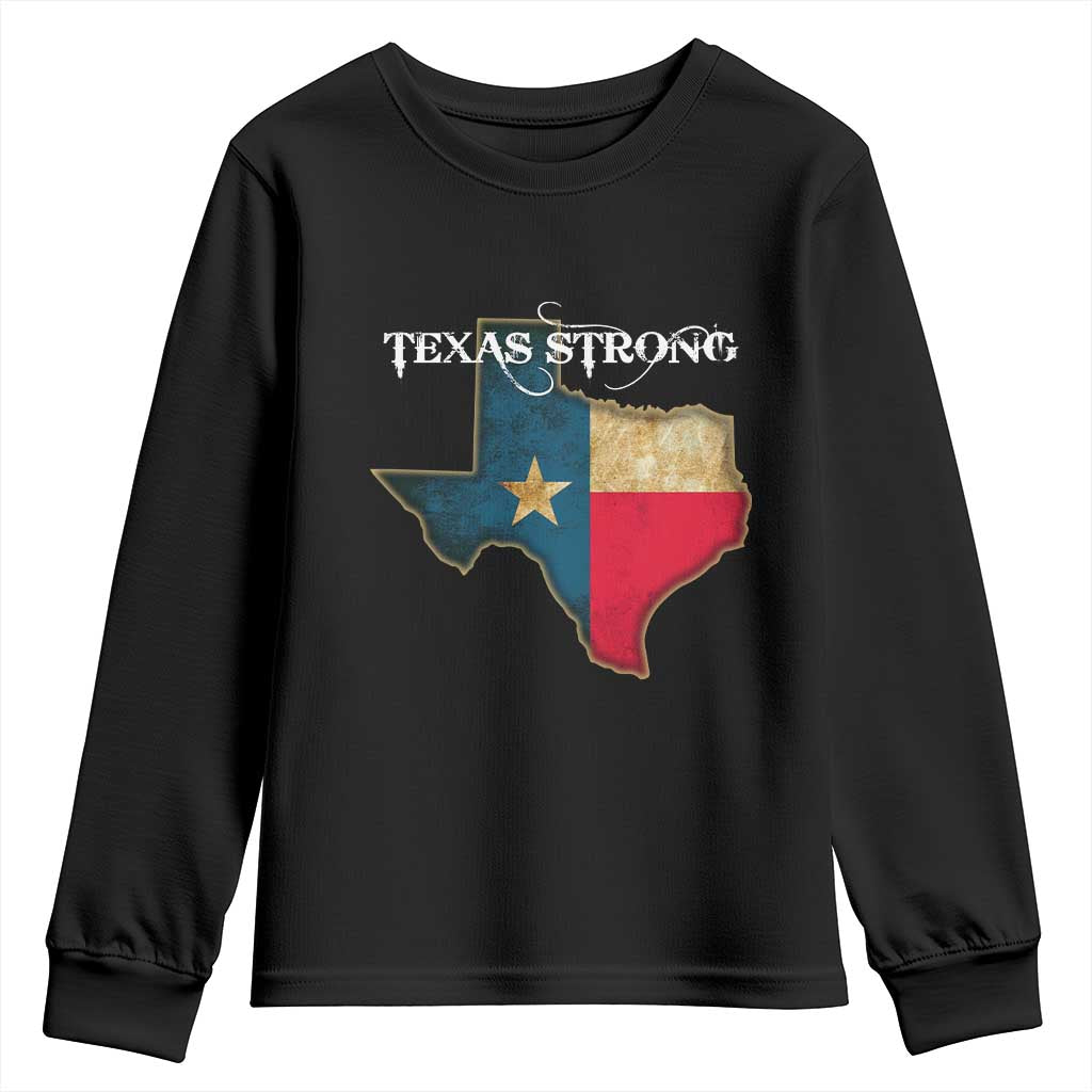 Strong Texas Youth Sweatshirt Retro Lone Star State Pride Distressed Flag TS02 Black Print Your Wear