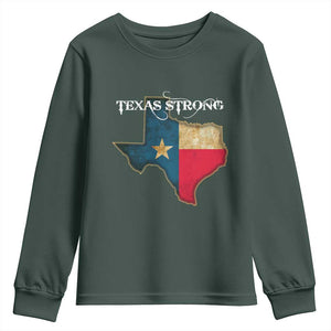 Strong Texas Youth Sweatshirt Retro Lone Star State Pride Distressed Flag TS02 Dark Forest Green Print Your Wear