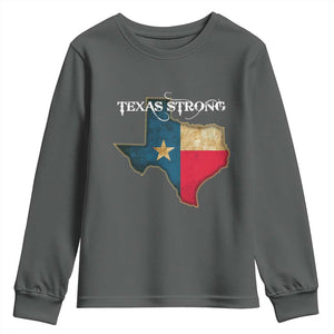 Strong Texas Youth Sweatshirt Retro Lone Star State Pride Distressed Flag TS02 Dark Heather Print Your Wear