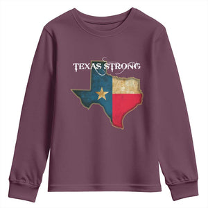 Strong Texas Youth Sweatshirt Retro Lone Star State Pride Distressed Flag TS02 Maroon Print Your Wear