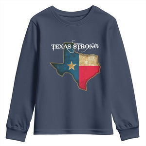 Strong Texas Youth Sweatshirt Retro Lone Star State Pride Distressed Flag TS02 Navy Print Your Wear