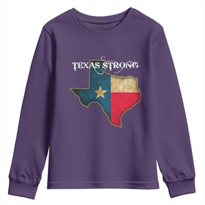 Strong Texas Youth Sweatshirt Retro Lone Star State Pride Distressed Flag TS02 Purple Print Your Wear