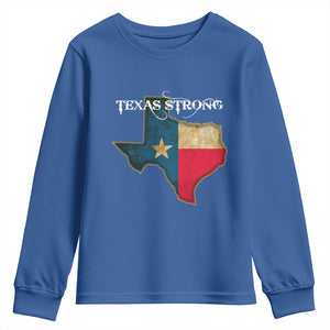 Strong Texas Youth Sweatshirt Retro Lone Star State Pride Distressed Flag TS02 Royal Blue Print Your Wear