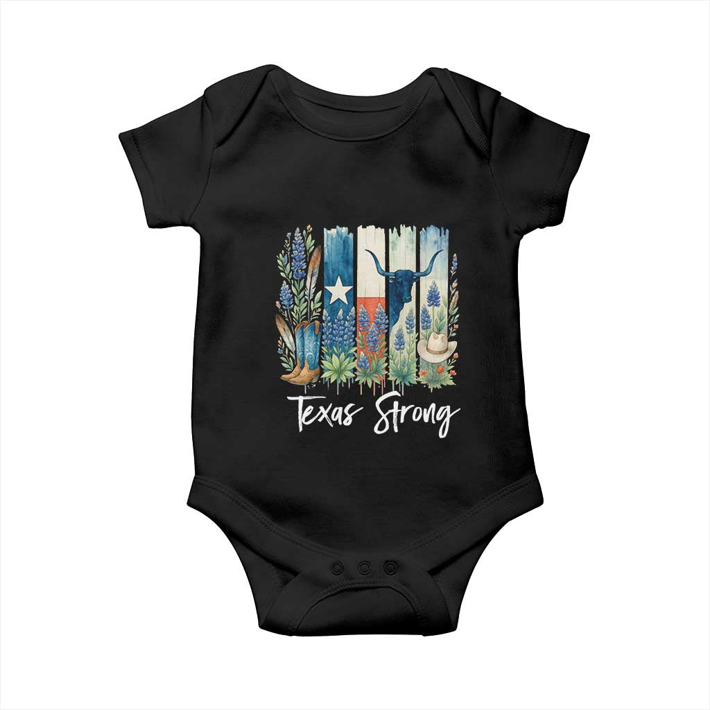 Retro Strong Texas Baby Onesie Bluebonnets Longhorn Cowboy Western Pride TS02 Black Print Your Wear