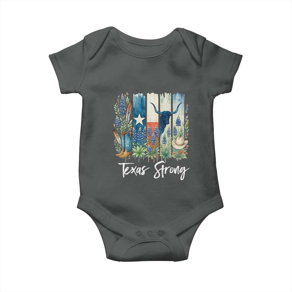 Retro Strong Texas Baby Onesie Bluebonnets Longhorn Cowboy Western Pride TS02 Dark Heather Print Your Wear