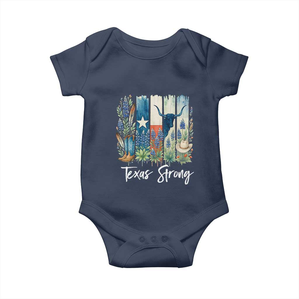 Retro Strong Texas Baby Onesie Bluebonnets Longhorn Cowboy Western Pride TS02 Navy Print Your Wear