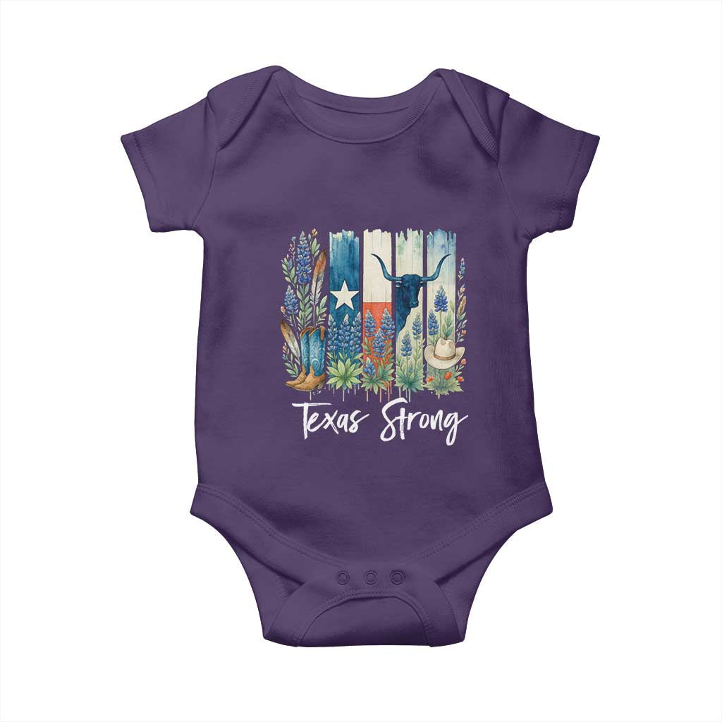 Retro Strong Texas Baby Onesie Bluebonnets Longhorn Cowboy Western Pride TS02 Purple Print Your Wear