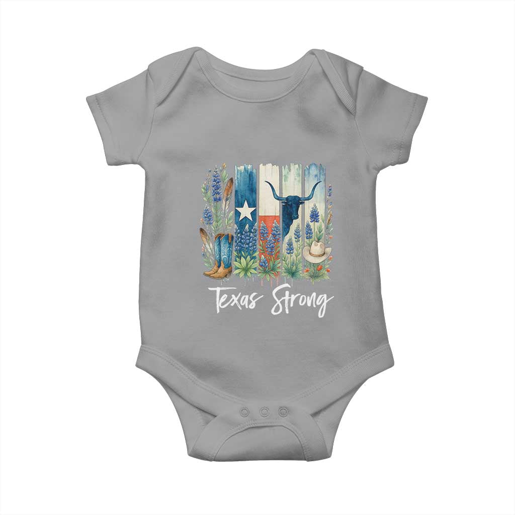 Retro Strong Texas Baby Onesie Bluebonnets Longhorn Cowboy Western Pride TS02 Sport Gray Print Your Wear