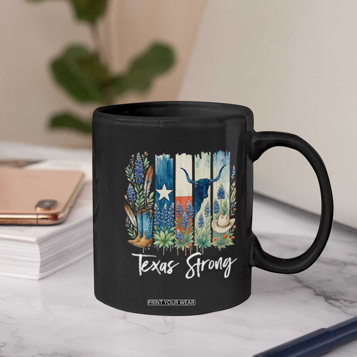 Retro Strong Texas Coffee Mug Bluebonnets Longhorn Cowboy Western Pride TS02 Print Your Wear
