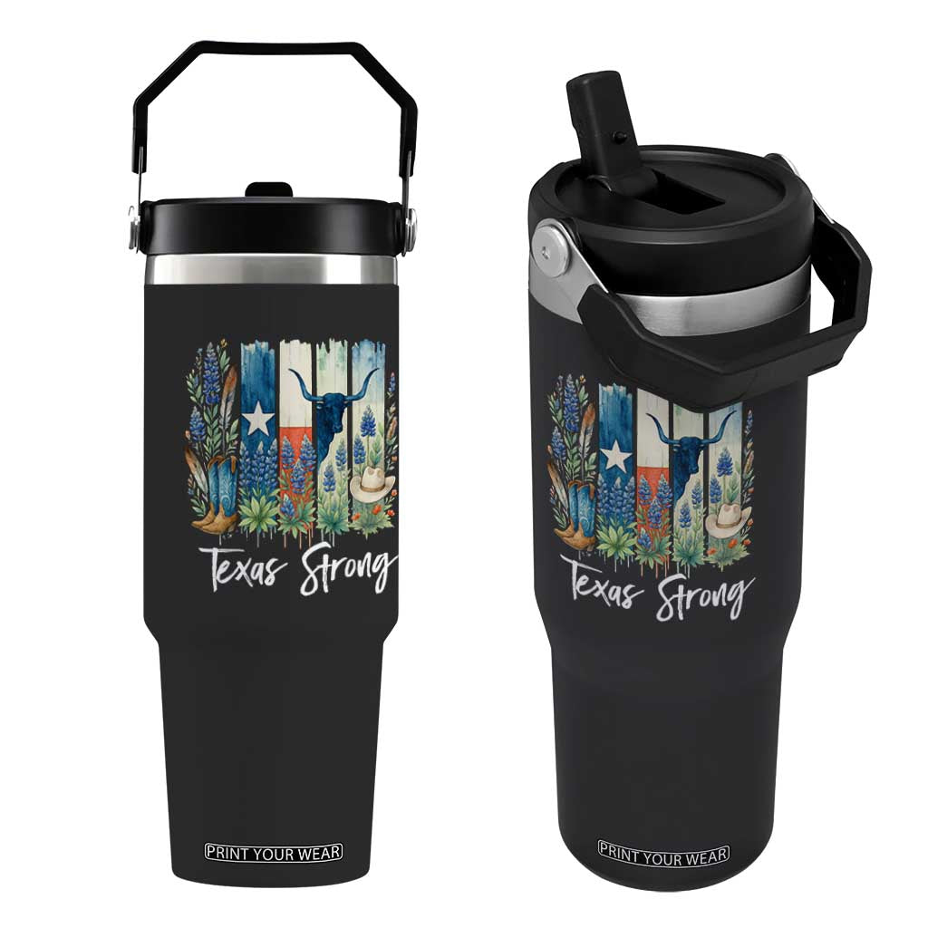 Retro Strong Texas Flip Straw Tumbler Bluebonnets Longhorn Cowboy Western Pride TS02 One Size: 30 oz Black Print Your Wear
