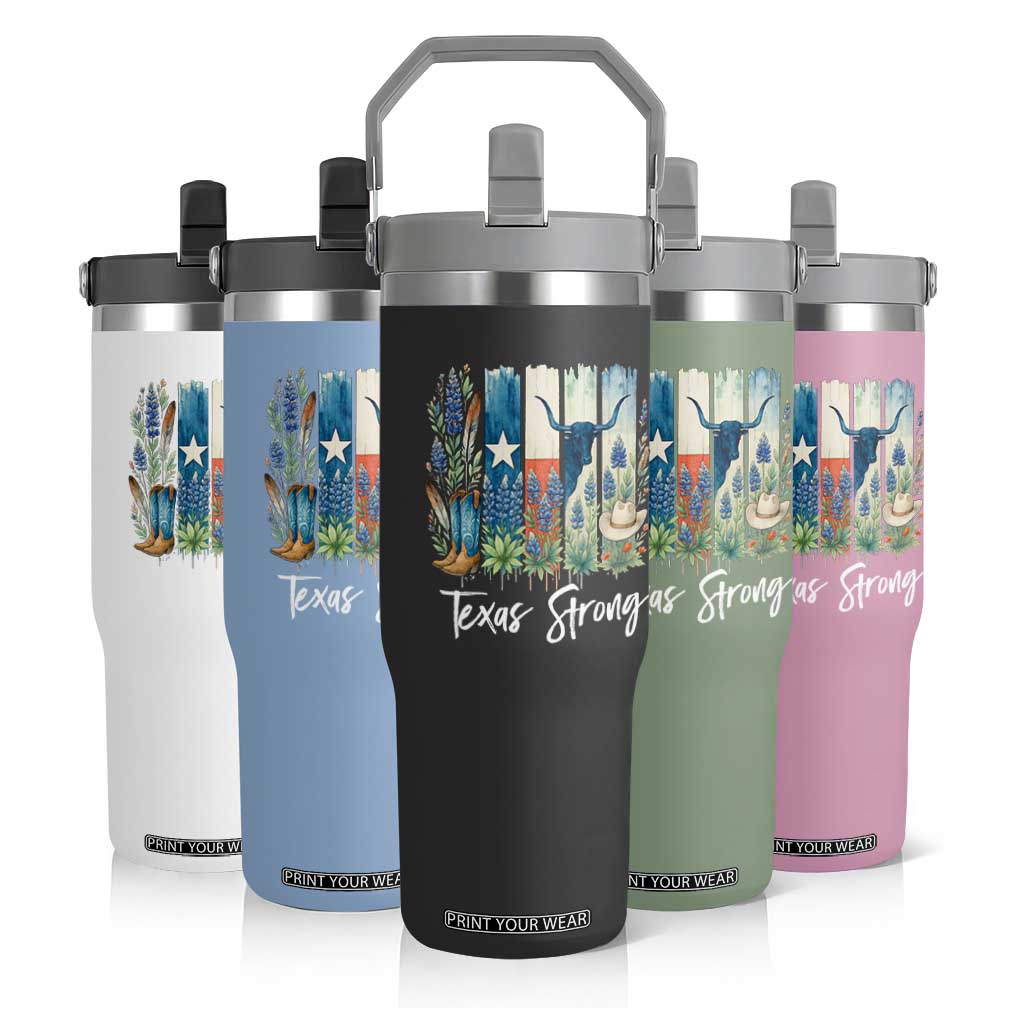 Retro Strong Texas Flip Straw Tumbler Bluebonnets Longhorn Cowboy Western Pride TS02 Print Your Wear