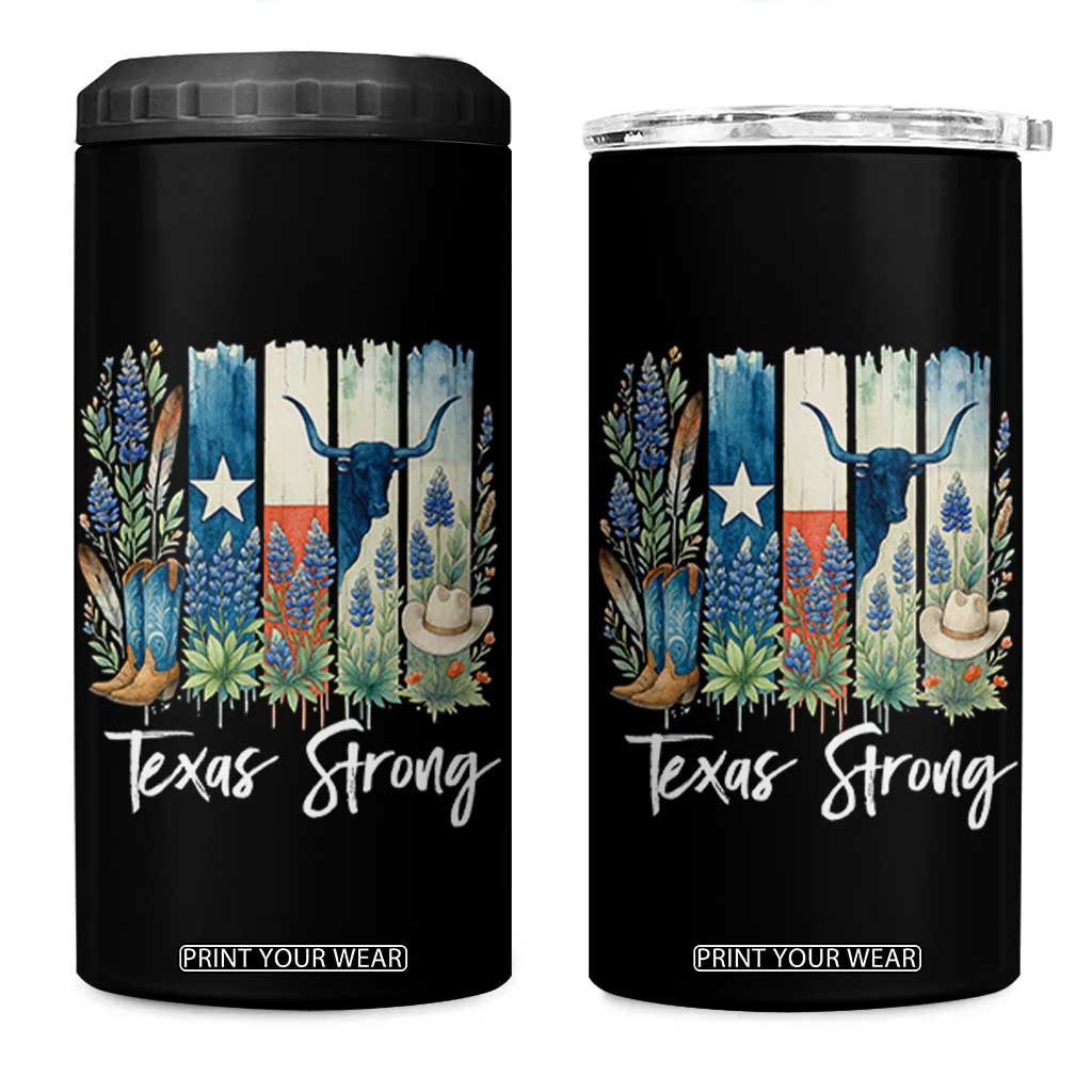 Retro Strong Texas 4 in 1 Can Cooler Tumbler Bluebonnets Longhorn Cowboy Western Pride TS02 One Size: 16 oz Black Print Your Wear