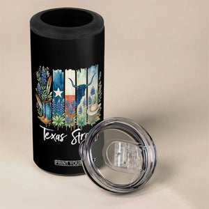 Retro Strong Texas 4 in 1 Can Cooler Tumbler Bluebonnets Longhorn Cowboy Western Pride TS02 Print Your Wear