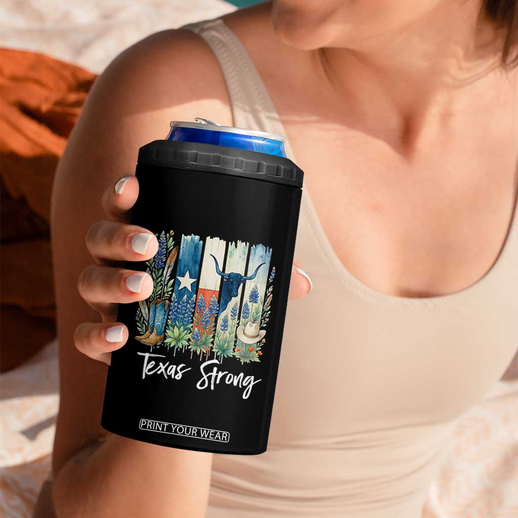 Retro Strong Texas 4 in 1 Can Cooler Tumbler Bluebonnets Longhorn Cowboy Western Pride TS02 Print Your Wear