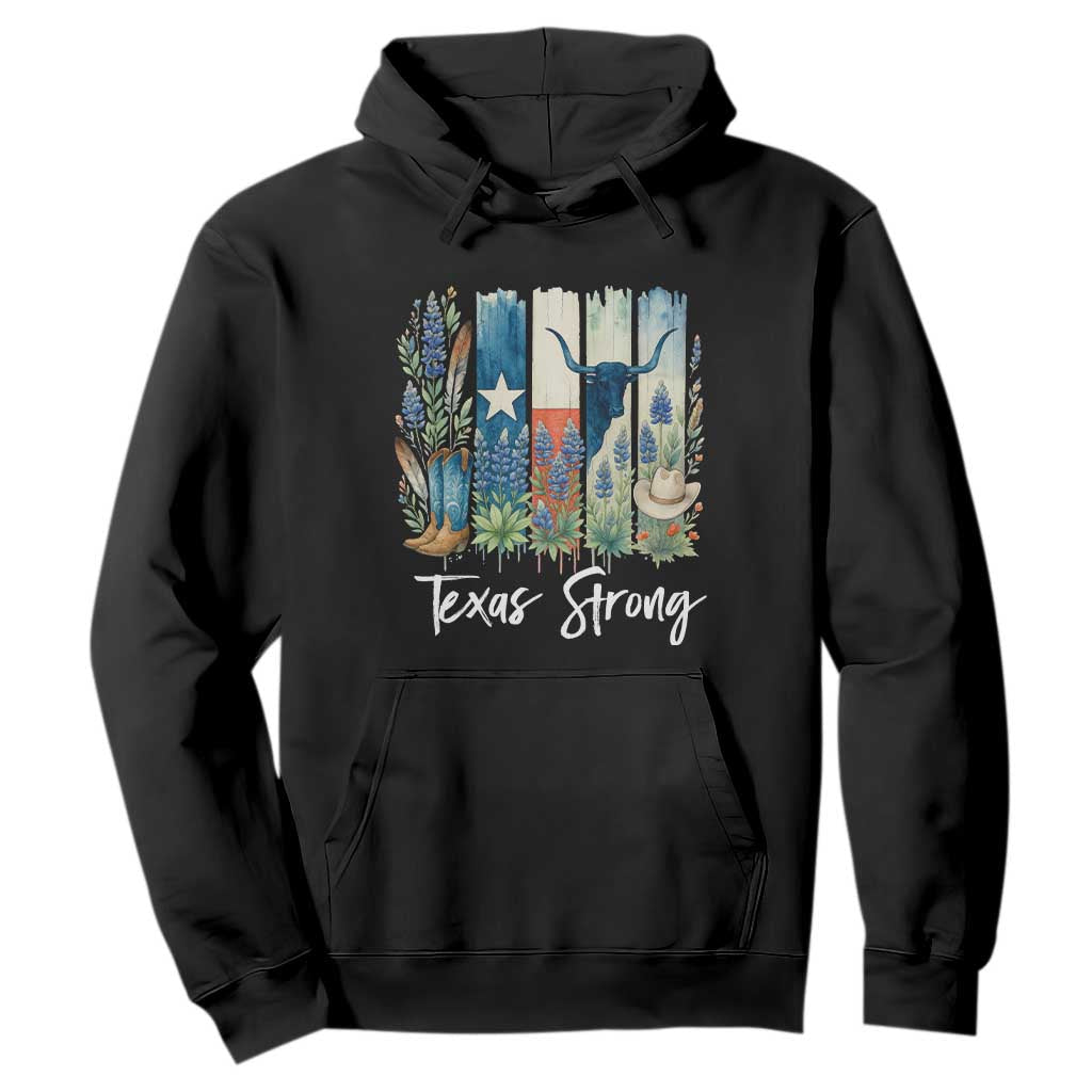 Retro Strong Texas Hoodie Bluebonnets Longhorn Cowboy Western Pride TS02 Black Print Your Wear