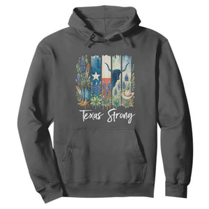 Retro Strong Texas Hoodie Bluebonnets Longhorn Cowboy Western Pride TS02 Dark Heather Print Your Wear