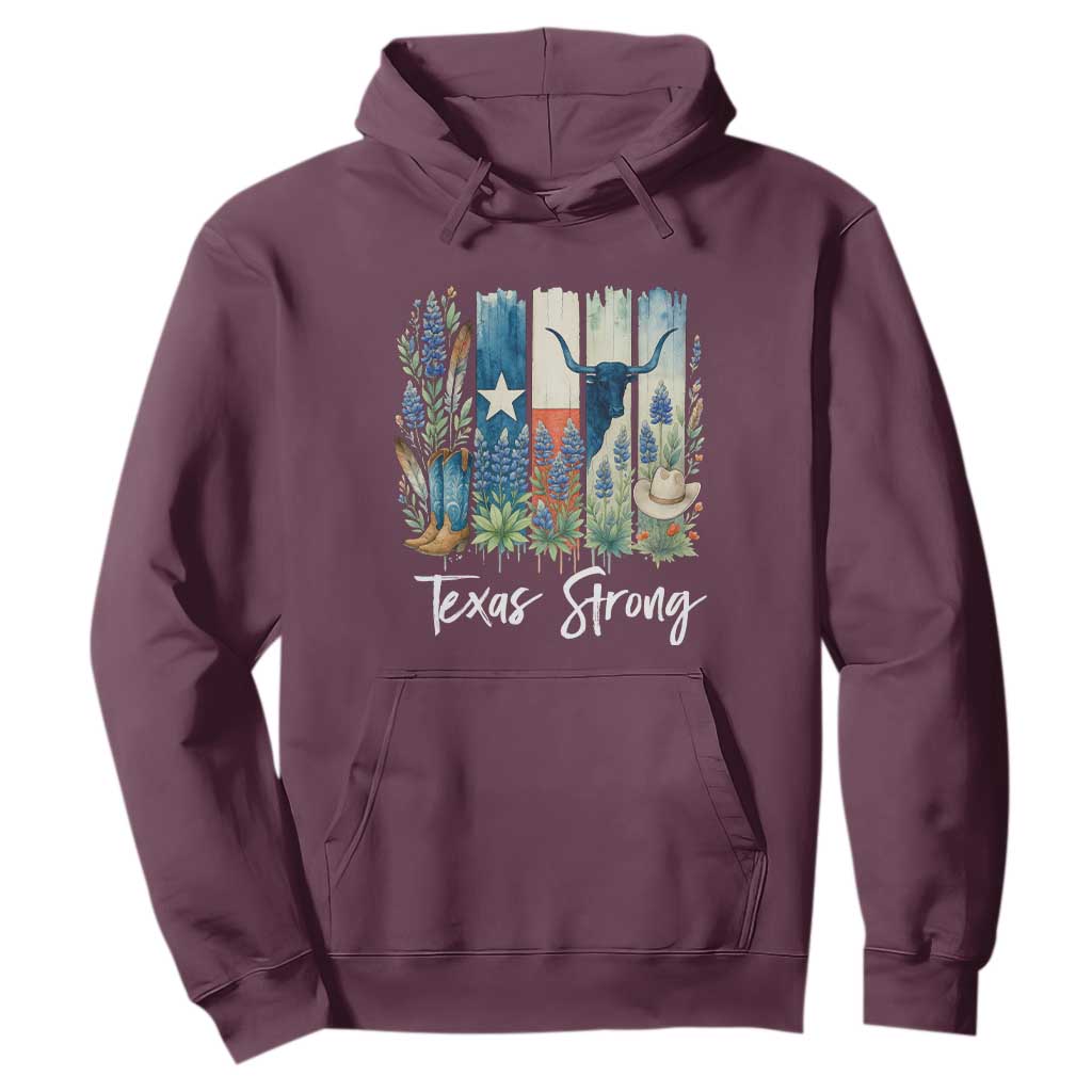 Retro Strong Texas Hoodie Bluebonnets Longhorn Cowboy Western Pride TS02 Maroon Print Your Wear