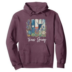 Retro Strong Texas Hoodie Bluebonnets Longhorn Cowboy Western Pride TS02 Maroon Print Your Wear
